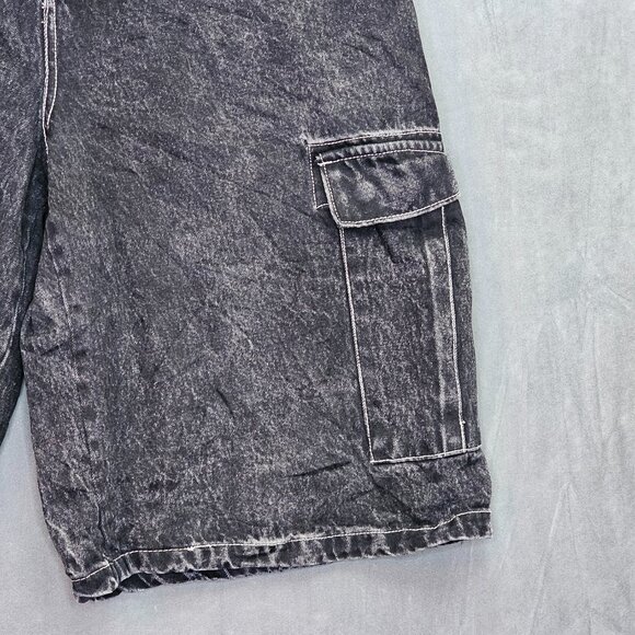 Empyre Men’s Super Baggy Long Denim Cargo Shorts Jeans Size 36 Y2K Skater Grunge - Picture 3 of 10